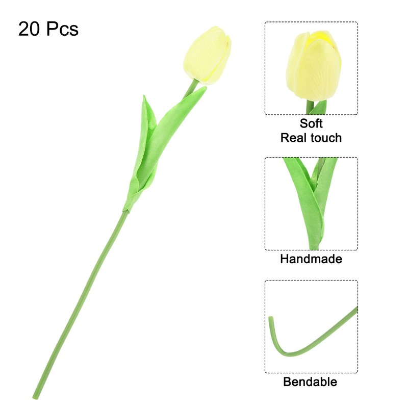20pcs Tulips Artificial Flowers, Fake Tulip Stems Real Touch (Pale Yellow) gallery