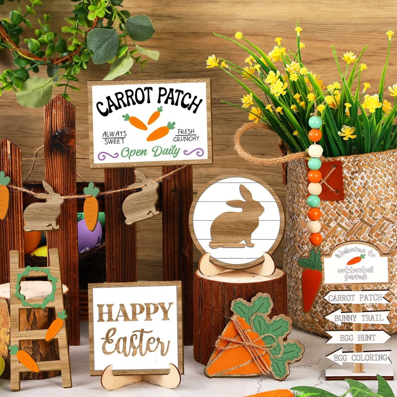 12 Pcs Easter Tiered Tray Decor Wooden Carrot Patch Bunny Egg Tiered Tray Items gallery
