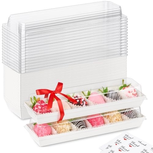 50 Pack Paper Strawberry Boxes with Clear Lids - Macaron Packaging for Treats gallery
