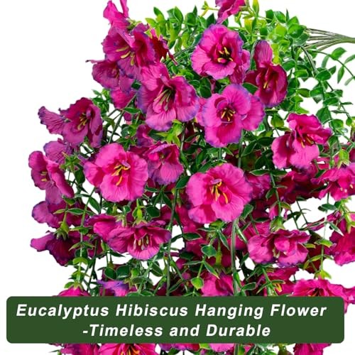 Artificial Hanging Flowers for Outdoors Decor, Fake Silk Hibiscus 4 pcs Fuchsia gallery