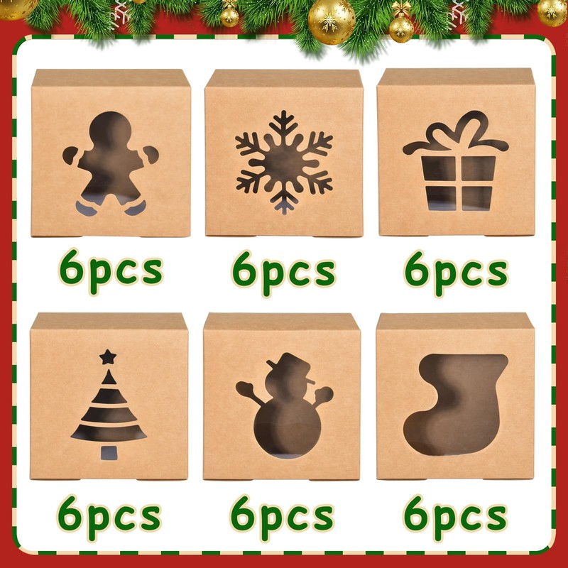 36 Pack Christmas Cookie Boxes for Gift Giving, 6x6x3 Inch Brown Bakery Box W... gallery