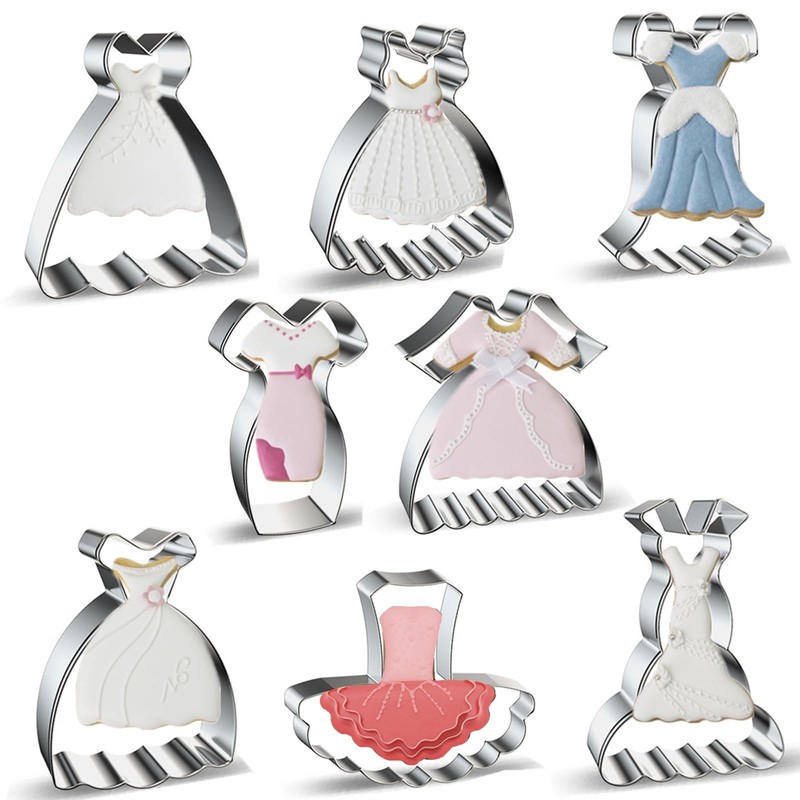 Dress Shaped Cookie Cutters Set of 8 pcs, Stainless Steel Wedding Princess Dr... gallery