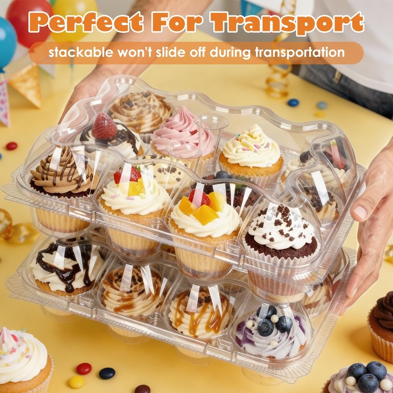 48 Pack 12-Compartment Mini Cupcake Containers, 12 Count Clear Plastic Cupcak... gallery