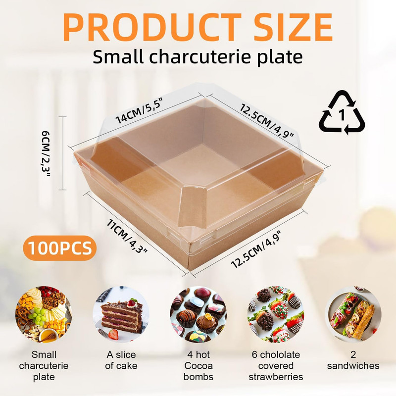 Charcuterie Boxes with Clear Lids, 5.32 X 4.92 X 2.36 Inch Dessert Boxes, Square gallery