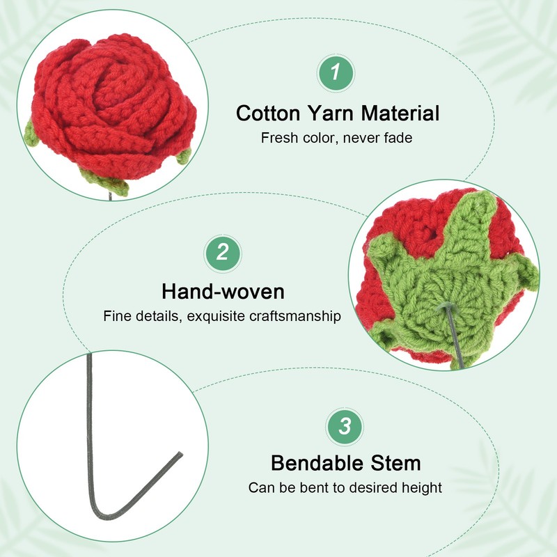 10-Pack Flower Sew on Patches, Handmade Crochet Roses [Red] gallery