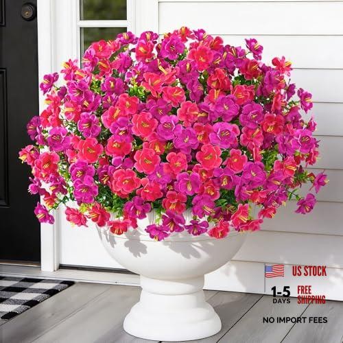 24 Bundles Fuchsia & Rose Red Artificial Flowers for Outdoors