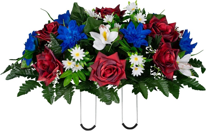 – Artificial Flowers for Cemeteries – Red Open Roses, White
