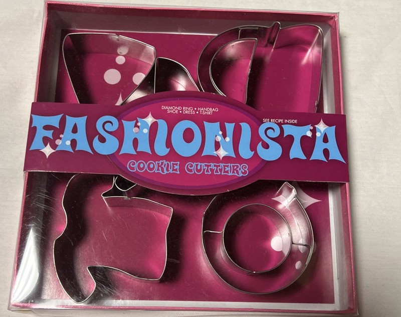 Fashionista Cookie Cutters Set Dress Purse Ring Hat Baking Gift NIB