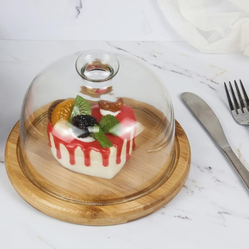 Glass Dessert Dome with Base, Mini Decorative Cake Tray with Glass Dome Cover... gallery