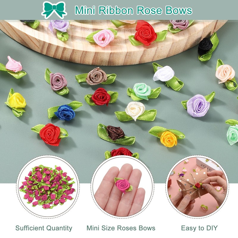 100 Pcs Mini Ribbon Roses Flowers Bows for Crafts, 15mm/0.6" Dia, Dark Purple gallery