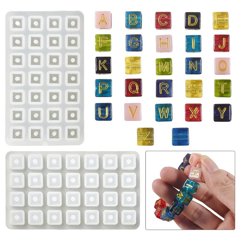 Perforated Dropper Cube 26 English Letter Bead Making Silicone Mold Cake White