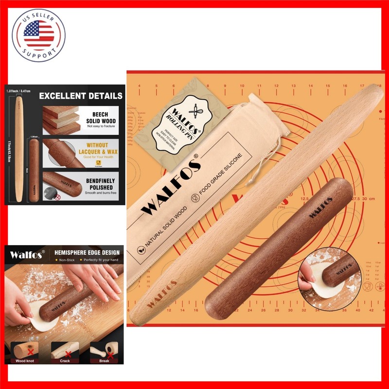 French Rolling Pin Set – Natural Wooden Rolling Pins 8inch, 15.7inch With Non…