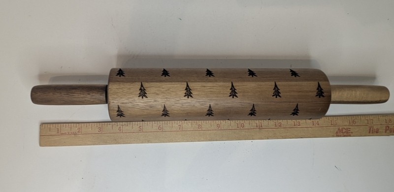 Hearth & Hand Magnolia Engraved Wood 10" Rolling Pin With Handle Christmas Trees gallery