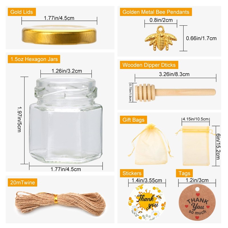 1.5 oz Mini Honey Jars，60 pack baby shower favors,There's honey sticks, bee p... gallery
