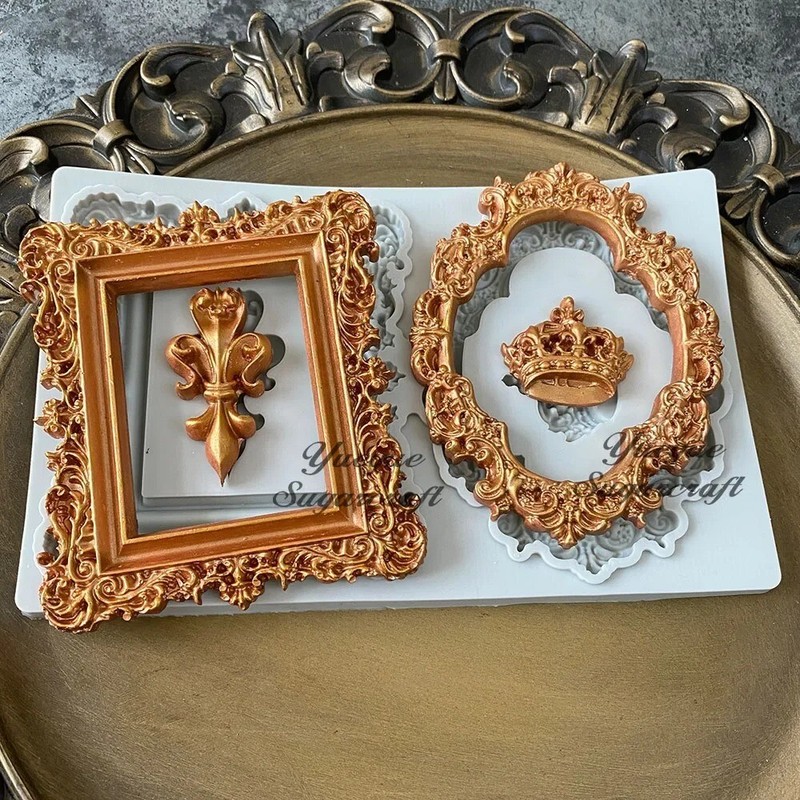 Antique Baroque Frames Silicone Mould Epoxy Resin Plaster Cake Fondant Mold gallery