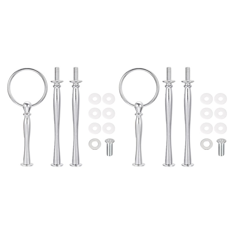 2 Set Cake Tray Stand Handle Plate Hardware Fitting, 3-Tiers Arc Silver