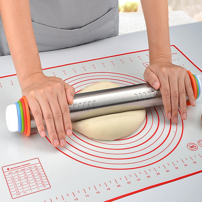 Rolling Pin and Pastry Baking Mat Set, 17-inch Rolling Pins with Adjustable gallery