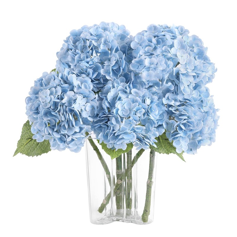 Coferset 4Pcs Baby Blue Lifelike Hydrangea Artificial Flowers 22Inch Real Touch