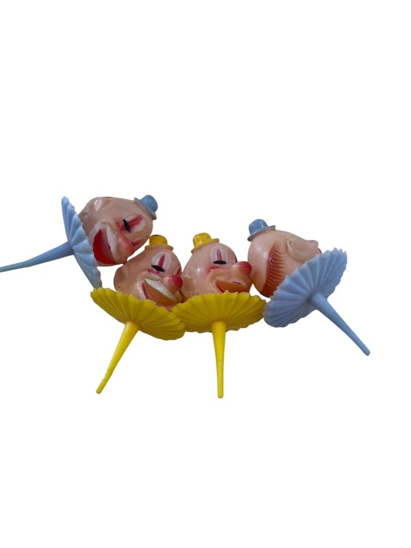 Vintage Wilton Clown Head Cupcake Cake Toppers 773 Lot of 4 Birthday Decoration