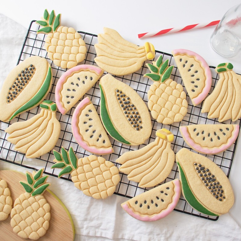 Set of 4 Tropical Fruit Cookie Cutters - banana, watermelon, pineapple, papaya gallery