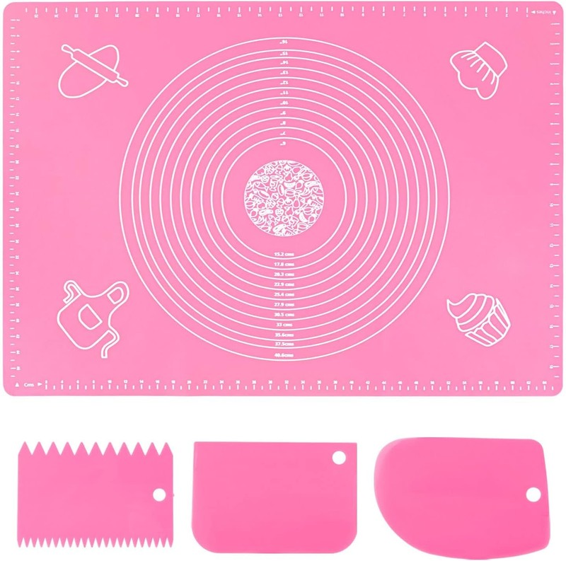 Silicone Pink 70x50cm Baking Mat Sheet Pastry Mat with Measurement, Non-Slip