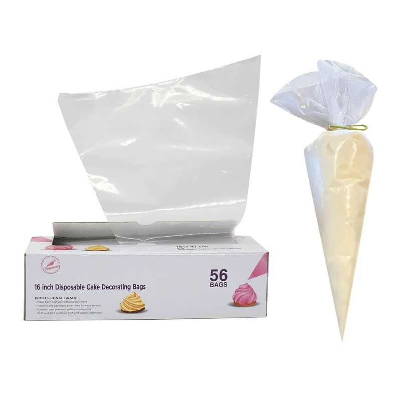 Piping Bag – Disposable Cake Decorating Bag 56 Count (16 inch, Clear)