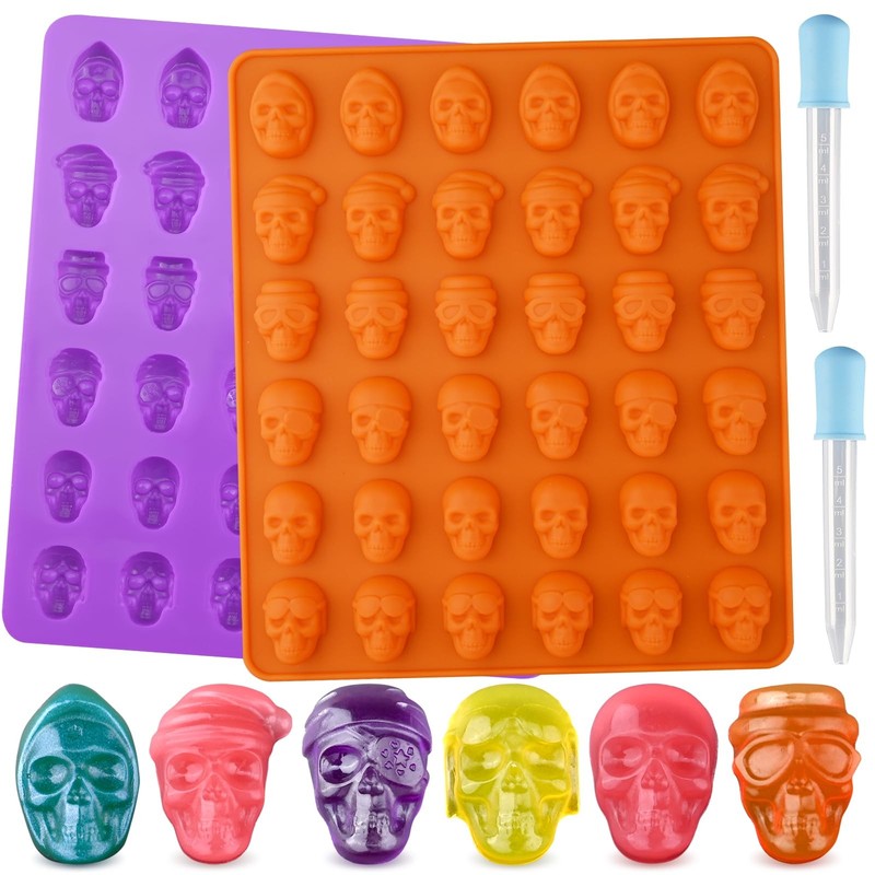 Gummy Skull Candy Molds 2 Pack Chocolate 2 Dropper Silicone Jelly Dog Treats