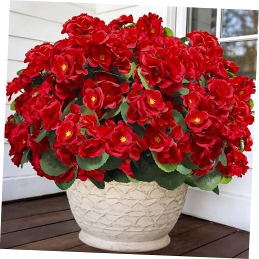 Artificial Geraniums Flowers for Outdoors Summer Decor Bundles Fake 4 Red