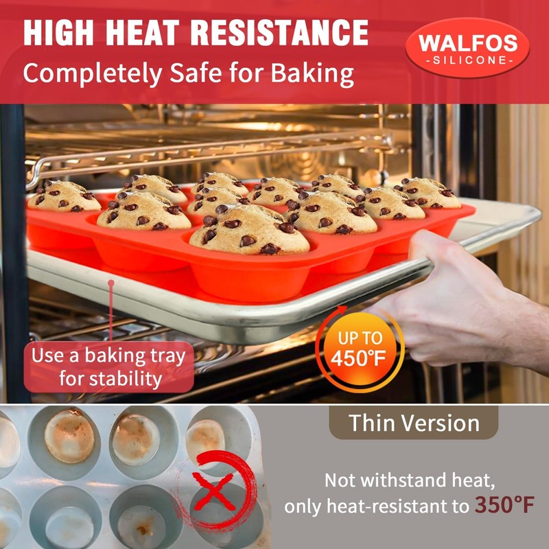 Walfos Muffin Pan Set - 12 2 Pcs: 12 Cups, Regular, (12 Cup-2PK) gallery