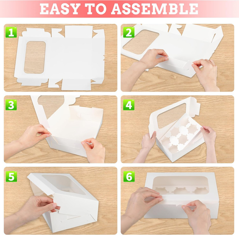 White Cupcake Boxes Holds 6 Standard Container 50 Packs Pastry Bakery Birthday gallery