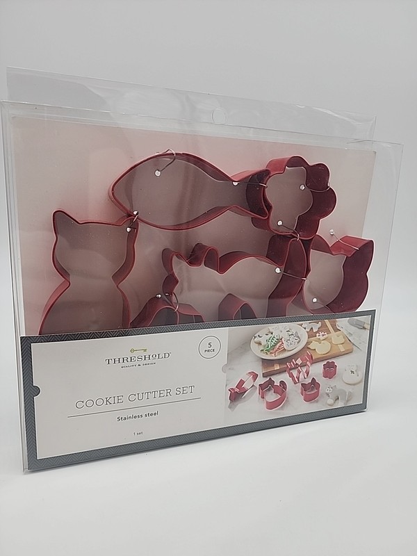 Threshold Target Cat Cookie Cutters Stainless Steel Red Set of 5 – NEW