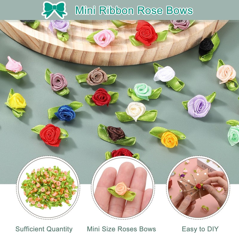 100 Pcs Mini Ribbon Roses Flowers Bows for Crafts, 15mm/0.6" Dia, Champagne Pink gallery