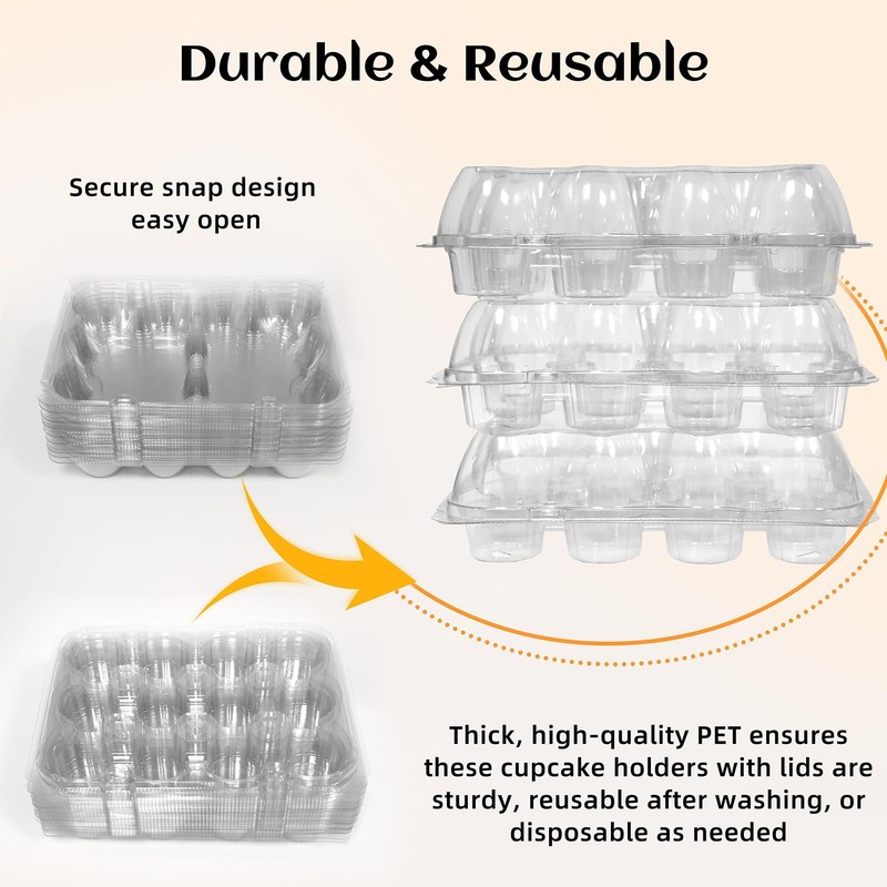 WIKDAY 12 Count x 12 Sets Plastic Cupcake Containers, Durable and BPAFree Cup... gallery