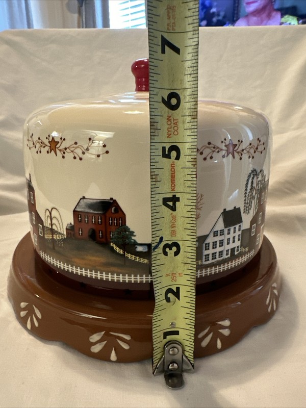 Vintage Ceramic Cake or Cheese Cover & Platter, houses/country/farms/Sheep/Fall gallery