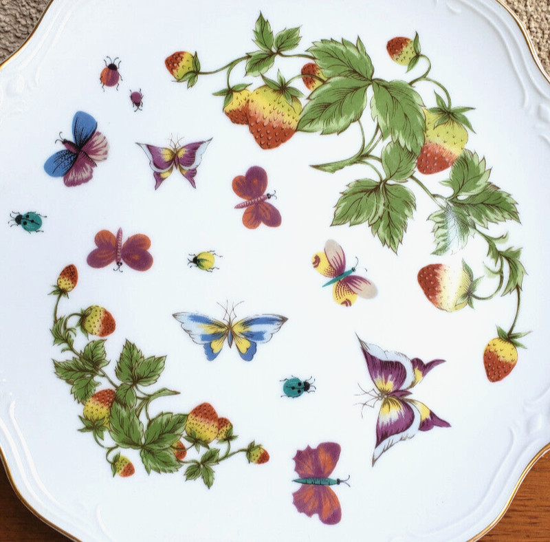 VTG 9 1/2 Inch Floral Insect Porcelain Pedestal Cake Stand Dessert Plate ✓ gallery