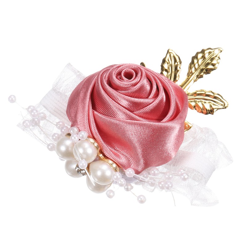 Wrist Corsage Artificial Flower Bracelets Rose Decorative 7x7cm Deep Pink
