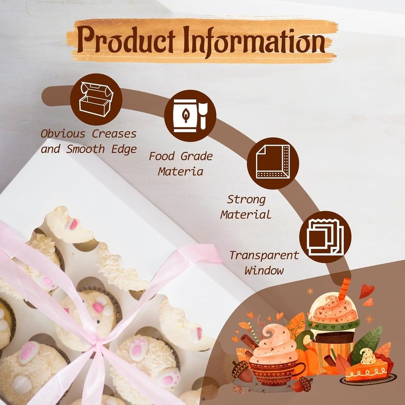 15-Pack 10x10x2.5 Inch Auto-Popup Bakery Boxes with Window - White Food-Safe Pas gallery