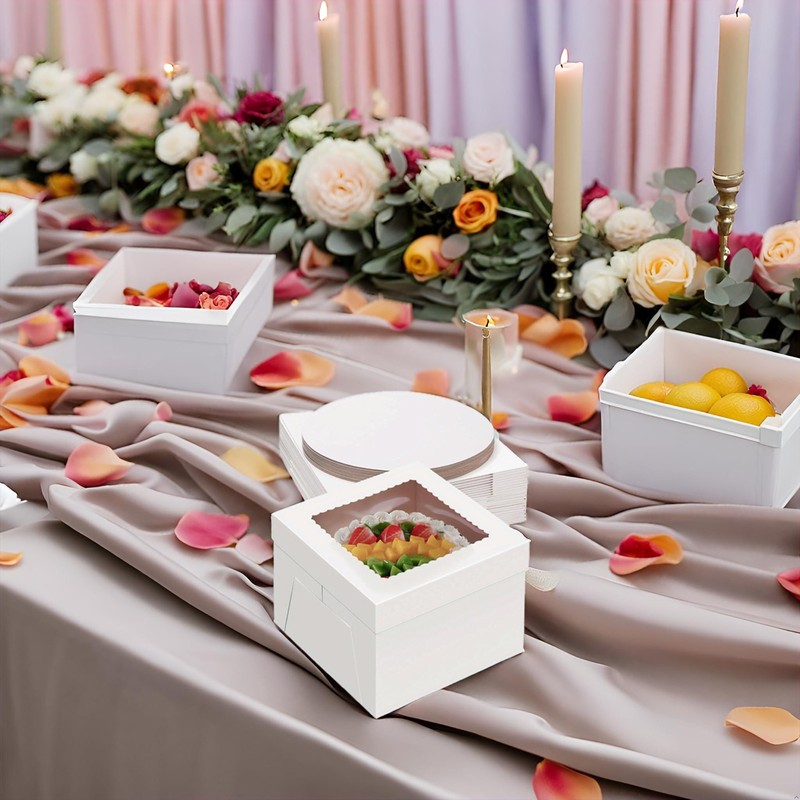 10 PCS 12x12x8 Inch White Cake Boxes With 10 Cake Boards Bakery Box Window gallery