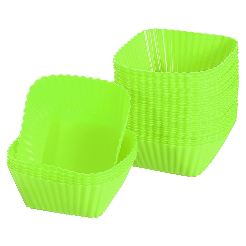 36Pcs Silicone Cupcake Baking Cups, 2.8″ Square Muffins Liners Green