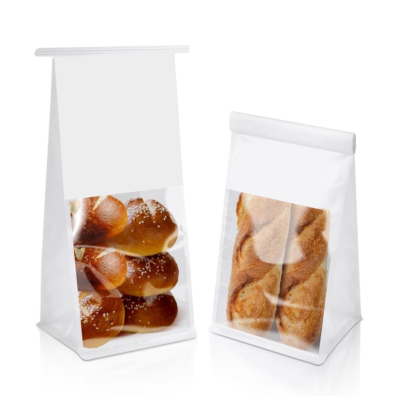 Bakery Bags with Window 50 Pack White Bread Loaf Bags 11×5.1×3.9 Inches Tin T…