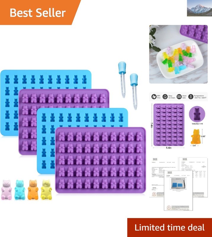 Create 200 Mini Bear Treats: Silicone Gummy Molds with Easy Fill Droppers