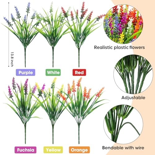 24 Bundles Artificial Flowers for Outdoors, Fake Lavender Flowers Multi Color gallery