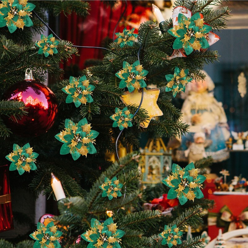 Geosar 24 Christmas Glitter Artificial Poinsettia Flowers Xmas Poinsettia gallery
