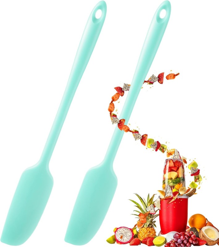 2 Pieces Silicone Jar Spatula Long Handle Non-sti Rubber Scraper