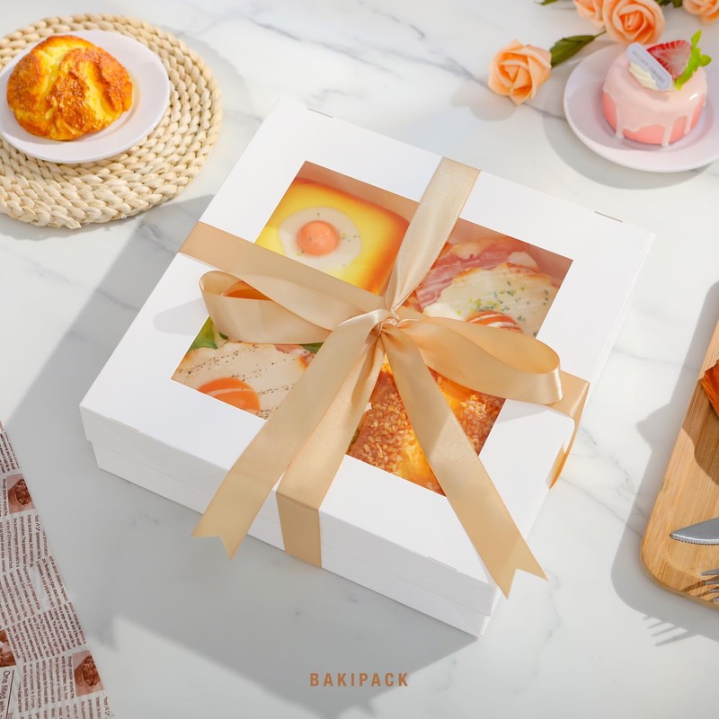 White Bakery Boxes with Window 15 Pack 10x10x3" for Pies Cupcakes Catering gallery