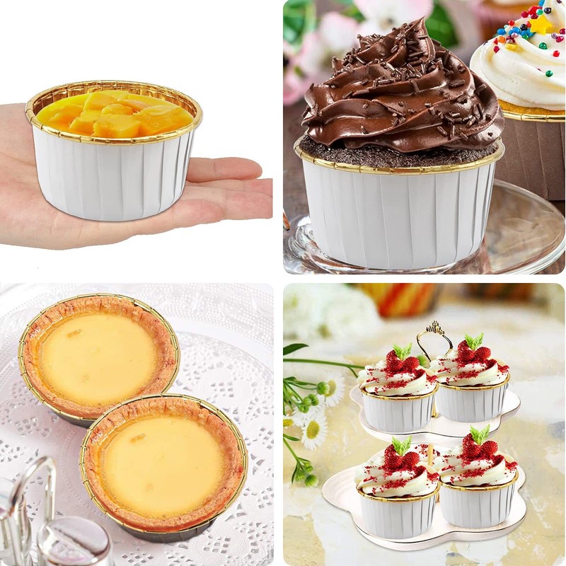 Jumbo Cupcake Cups with Lids 50-Pack 5.5 oz Foil White-Gold for Baking gallery