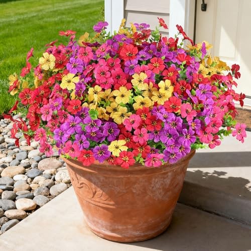 16 Bundles Artificial Flowers for Outdoors, Realistic Fake 16PCS Mix 4 Colors gallery