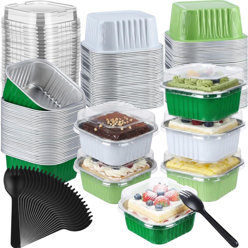 60 Set Mini Cake Pans with Lid and Spoon,Sage Green Colors