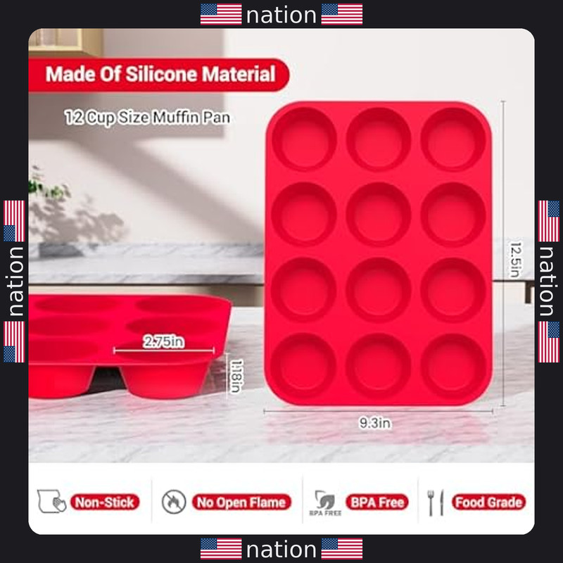 Redfly 2-Pack 12-Cup Silicone Muffin & Cupcake Pans - BPA Free Molds gallery