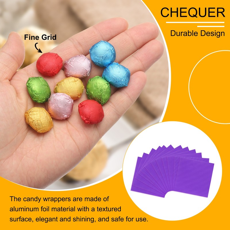 100pcs Candy Foil Wrappers6 x 6Inch Chocolate Bar Wrappers(Purple Fine Grid)] gallery